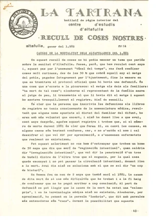 La Tartrana 14 Causes de la mortalitat dels altafullencs del 1881.